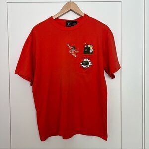 VTG 1996 Warner Bros Studio Store Embroidered Pocket Tee Size M Red T Shirt